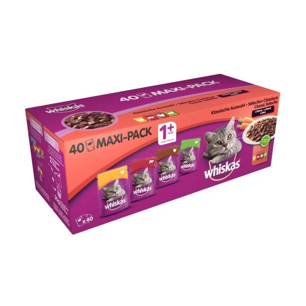 Whiskas Maaltijdzakjes 1+ Classic Selection Vlees - 40 × 100g 3 Whiskas Maaltijdzakjes 1+ Classic Selection Vlees - 40 × 100g